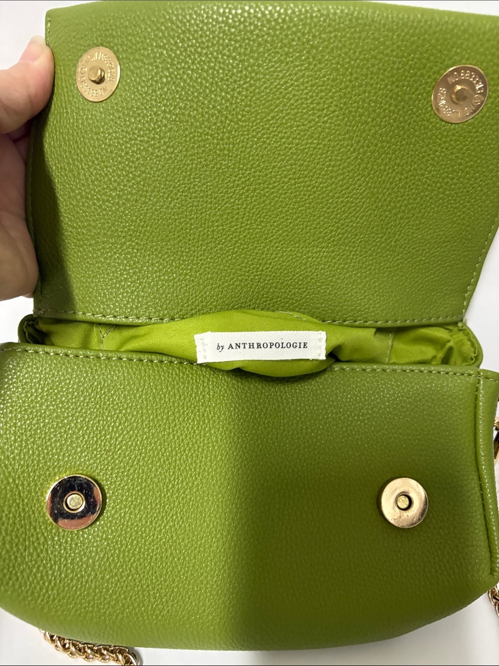 Anthropologie Lime Green Pebbled Crossbody with Gold Hardware